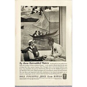 Dole Pineapple Juice from Hawaii " Natural and Unsweetened" Vtg Print Ad 1937